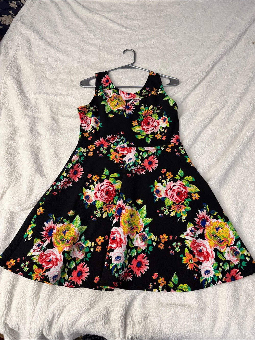 Ginger G Black Floral Fit-and-Flare Mini Dress with Bright Blooms